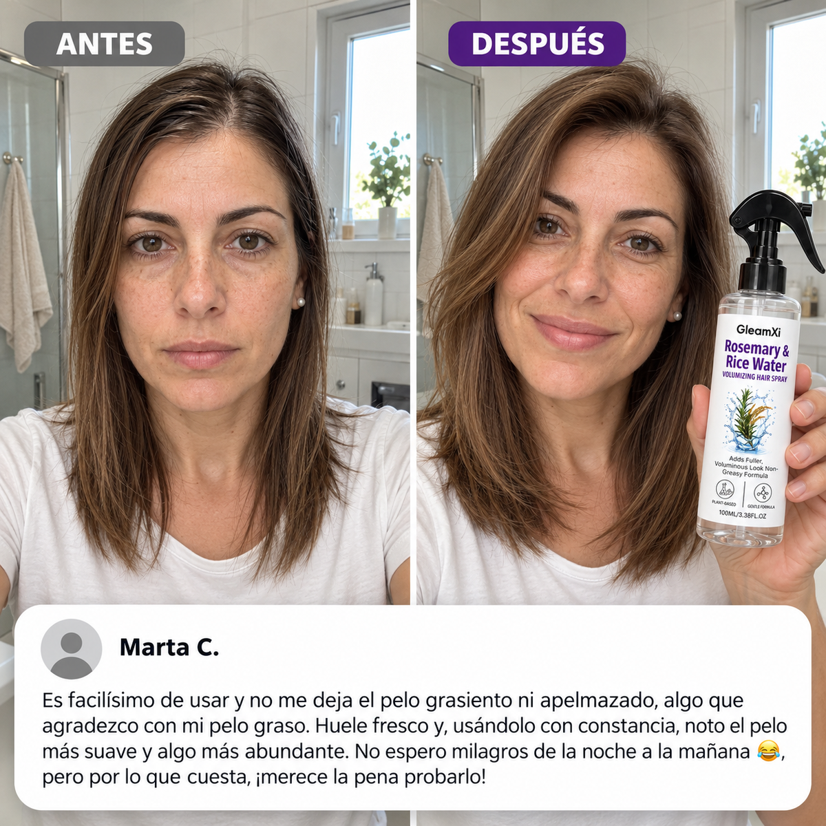 Spray de Romero y Agua de Arroz GleamXi – Volumen desde la raíz