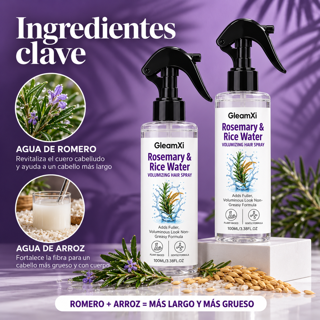 Spray de Romero y Agua de Arroz GleamXi – Volumen desde la raíz
